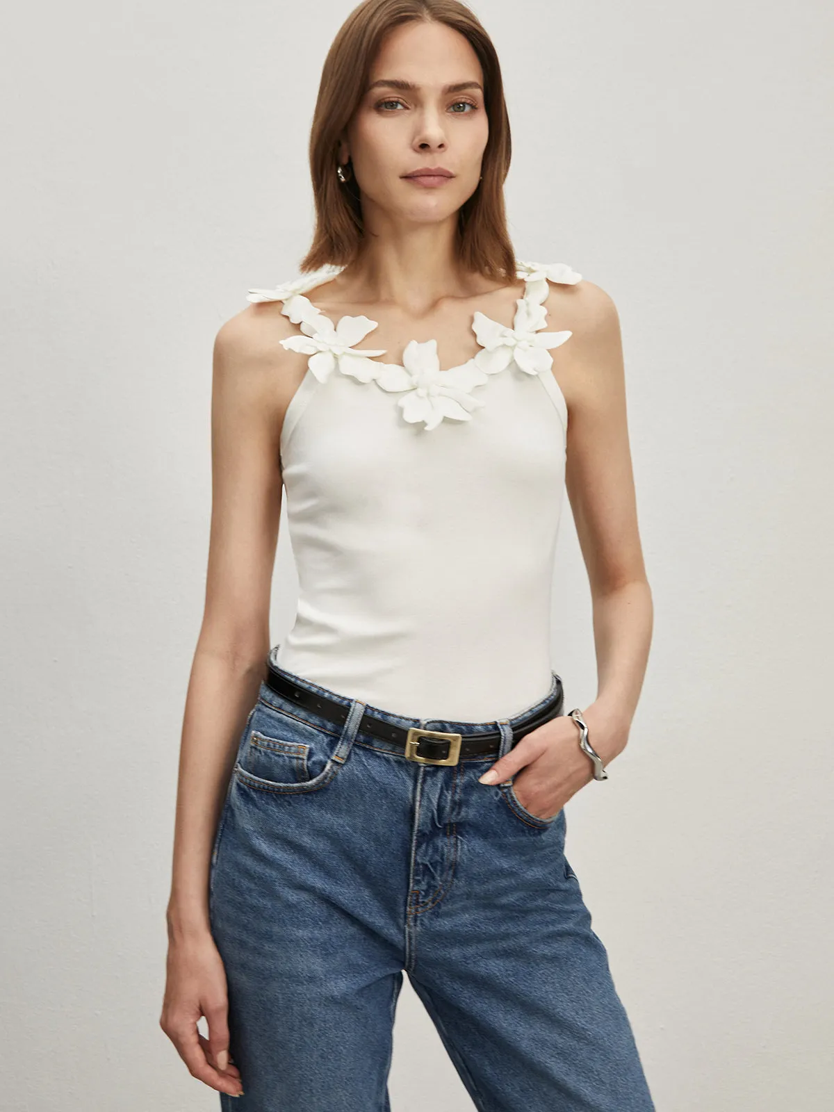 Jacquard Crew Neck Slim Cami Top sold by COMMENSE product image thumbnail 4