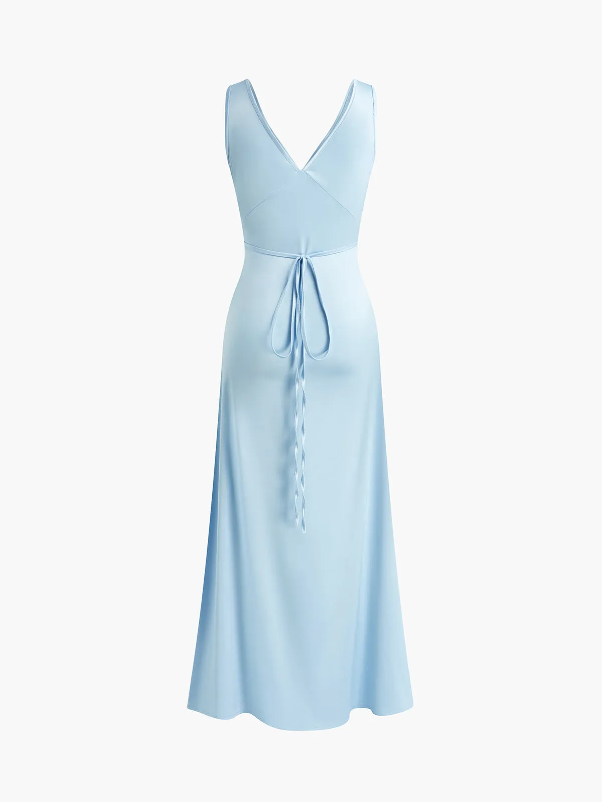 Satin V-Neck Sleeveless Long Dress sold by COMMENSE product image thumbnail 3