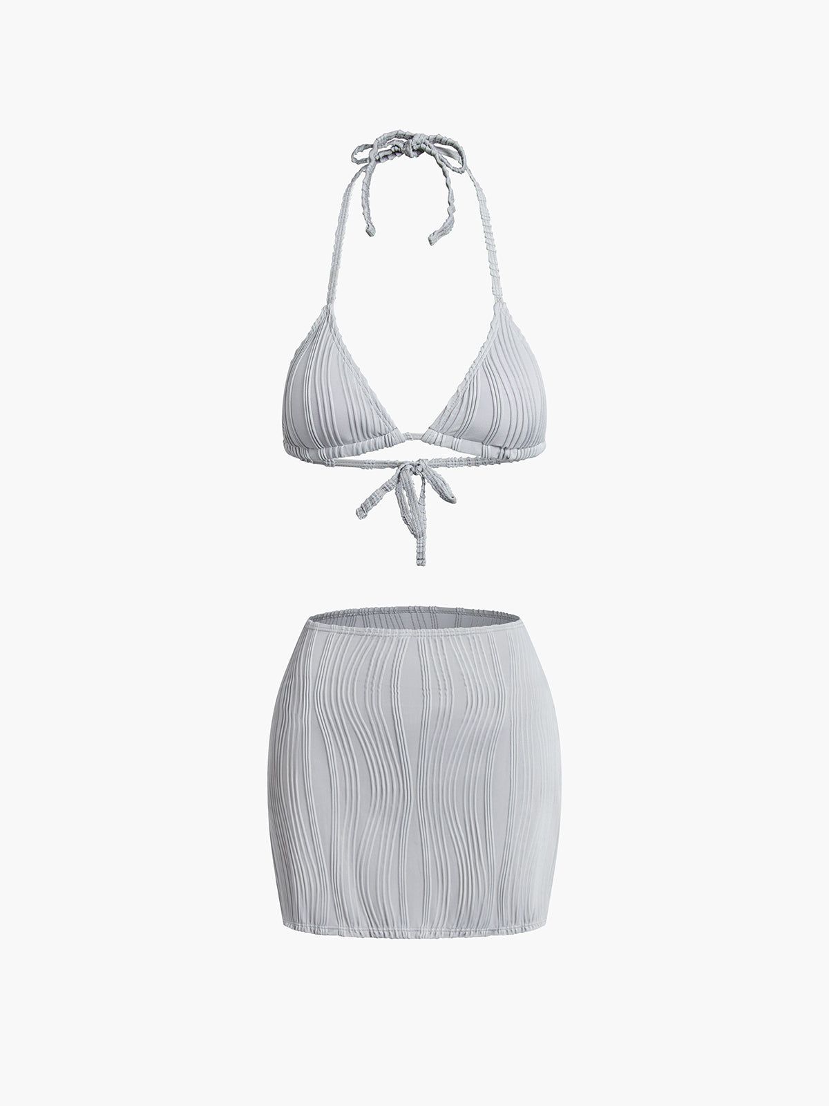 Halter Textured Three Piece Bikini Set sold by COMMENSE