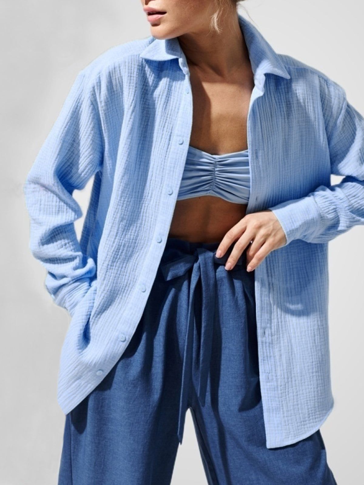 Textured Button Down Oversized Shirt sold by COMMENSE