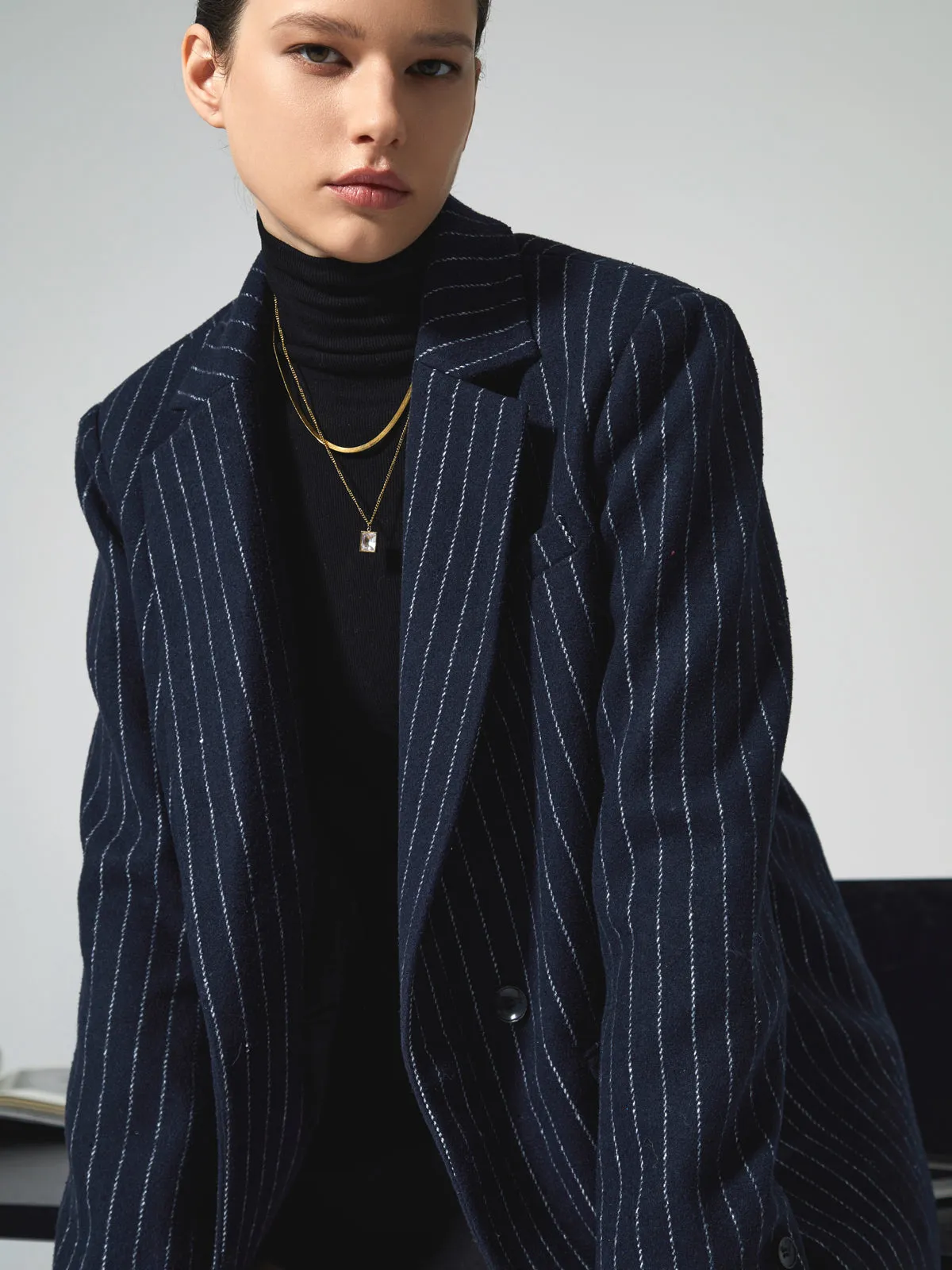 Tweed Pinstripe Oversized Blazer sold by COMMENSE product image thumbnail 2