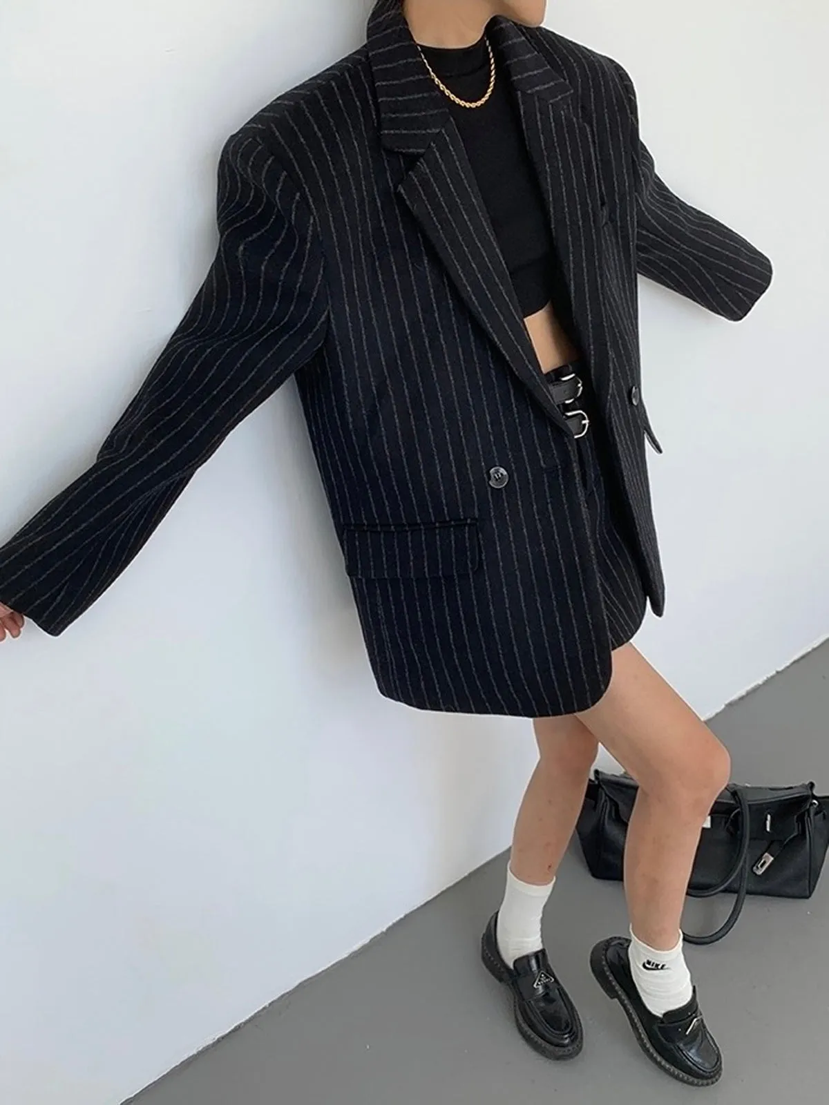 Tweed Pinstripe Oversized Blazer sold by COMMENSE product image thumbnail 4