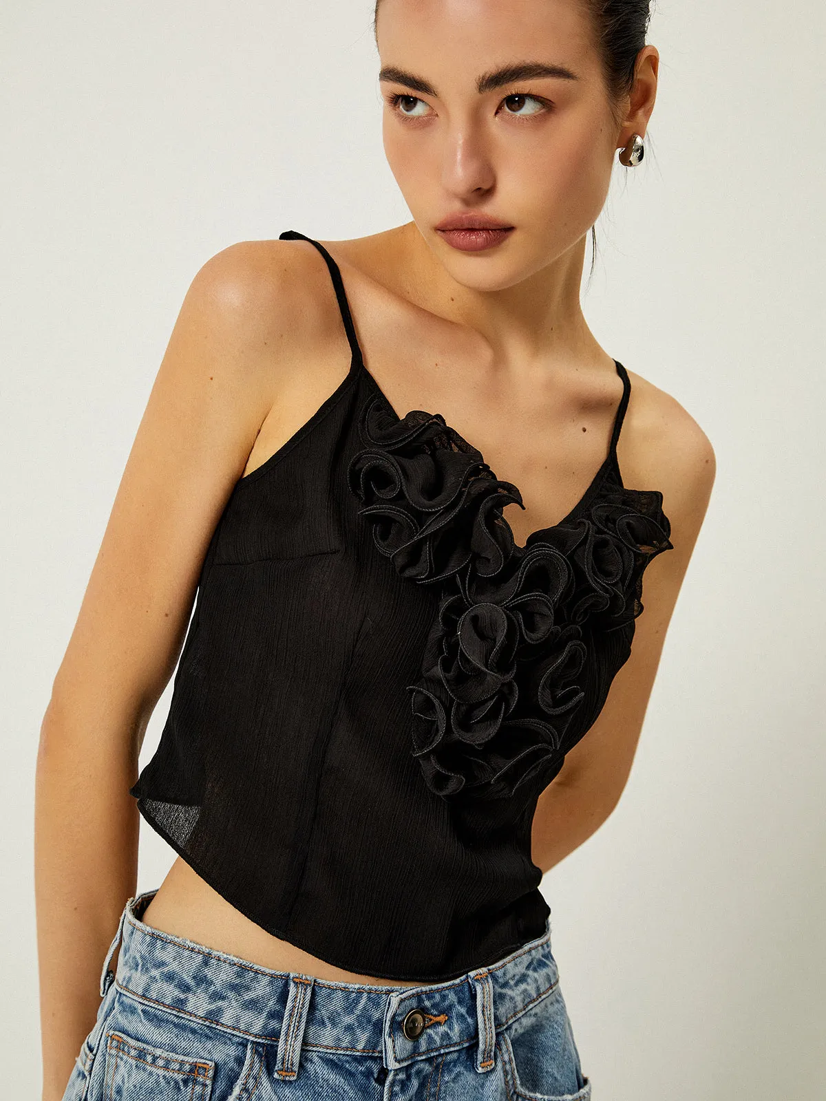 Rosette Decor Lettuce Trim Cami Top sold by COMMENSE product image thumbnail 2