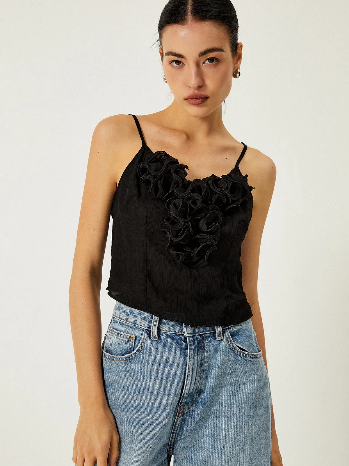 Rosette Decor Lettuce Trim Cami Top sold by COMMENSE product image thumbnail 3