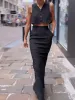 Pinstripe Button Crop Two Pieces Skirt Set sold by COMMENSE