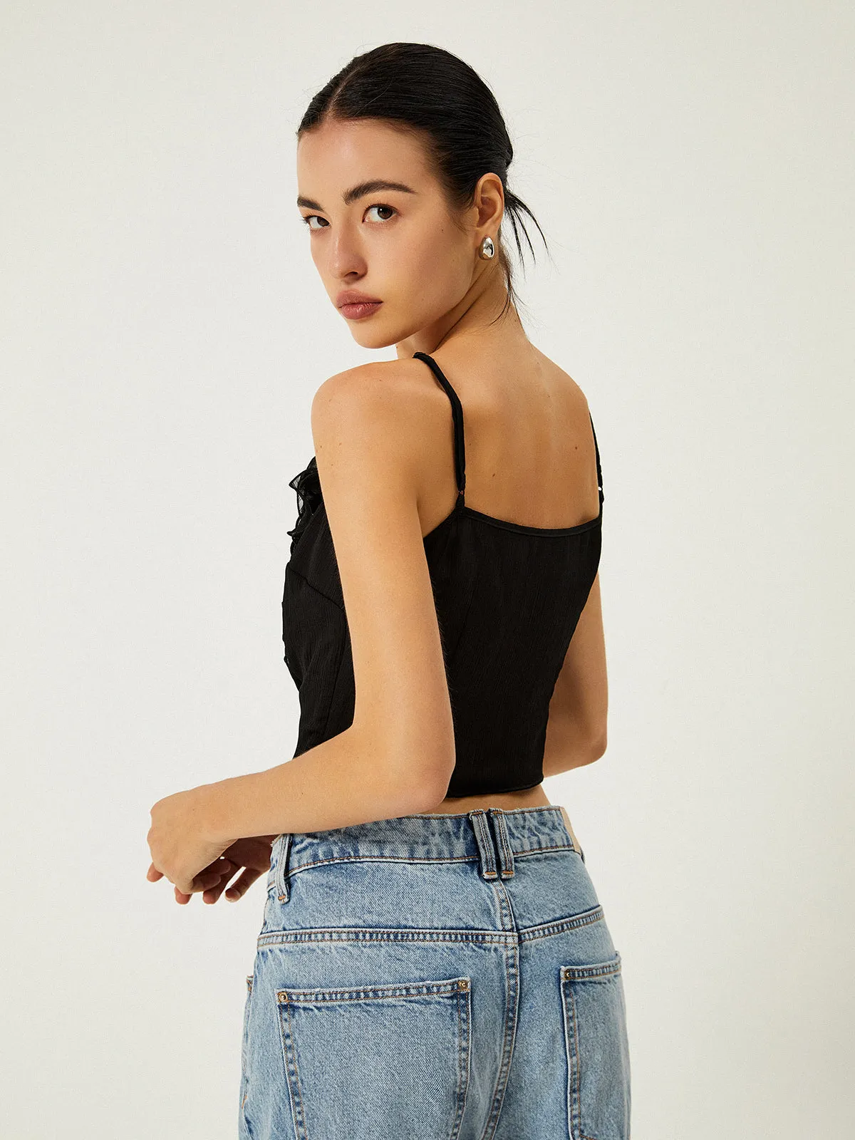 Rosette Decor Lettuce Trim Cami Top sold by COMMENSE product image thumbnail 4