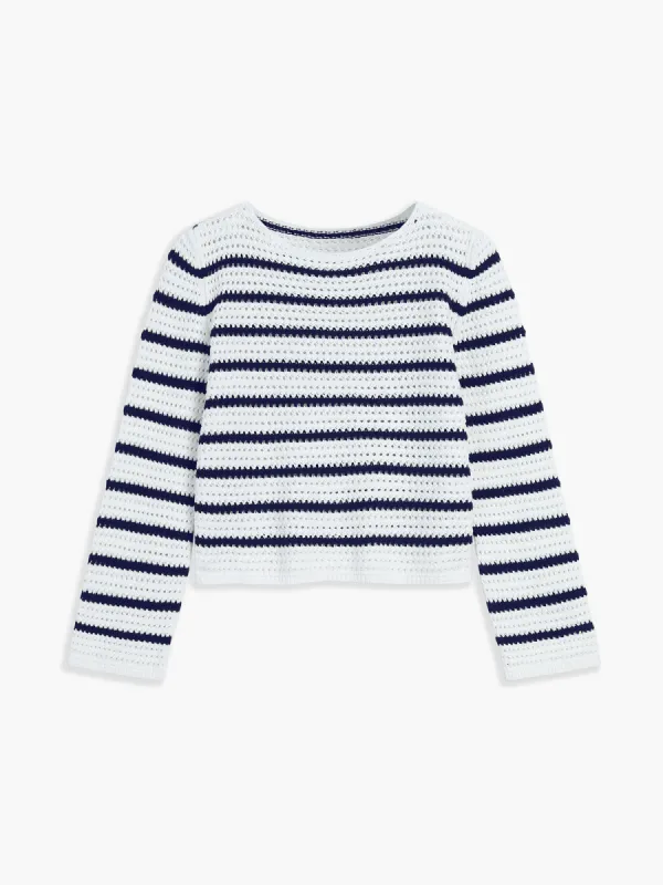 Stripe Eyelet Knit Top sold by COMMENSE