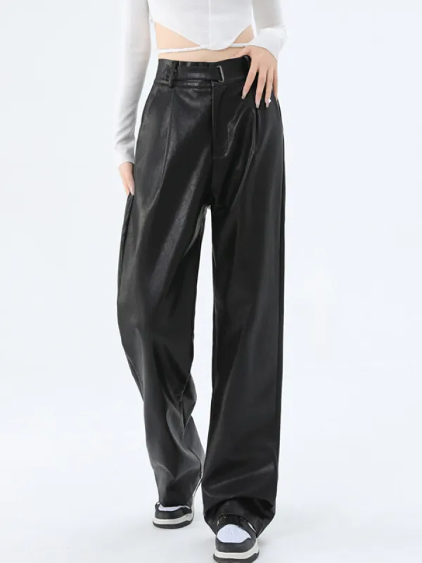 Faux Leather Straight Leg Pants sold by COMMENSE