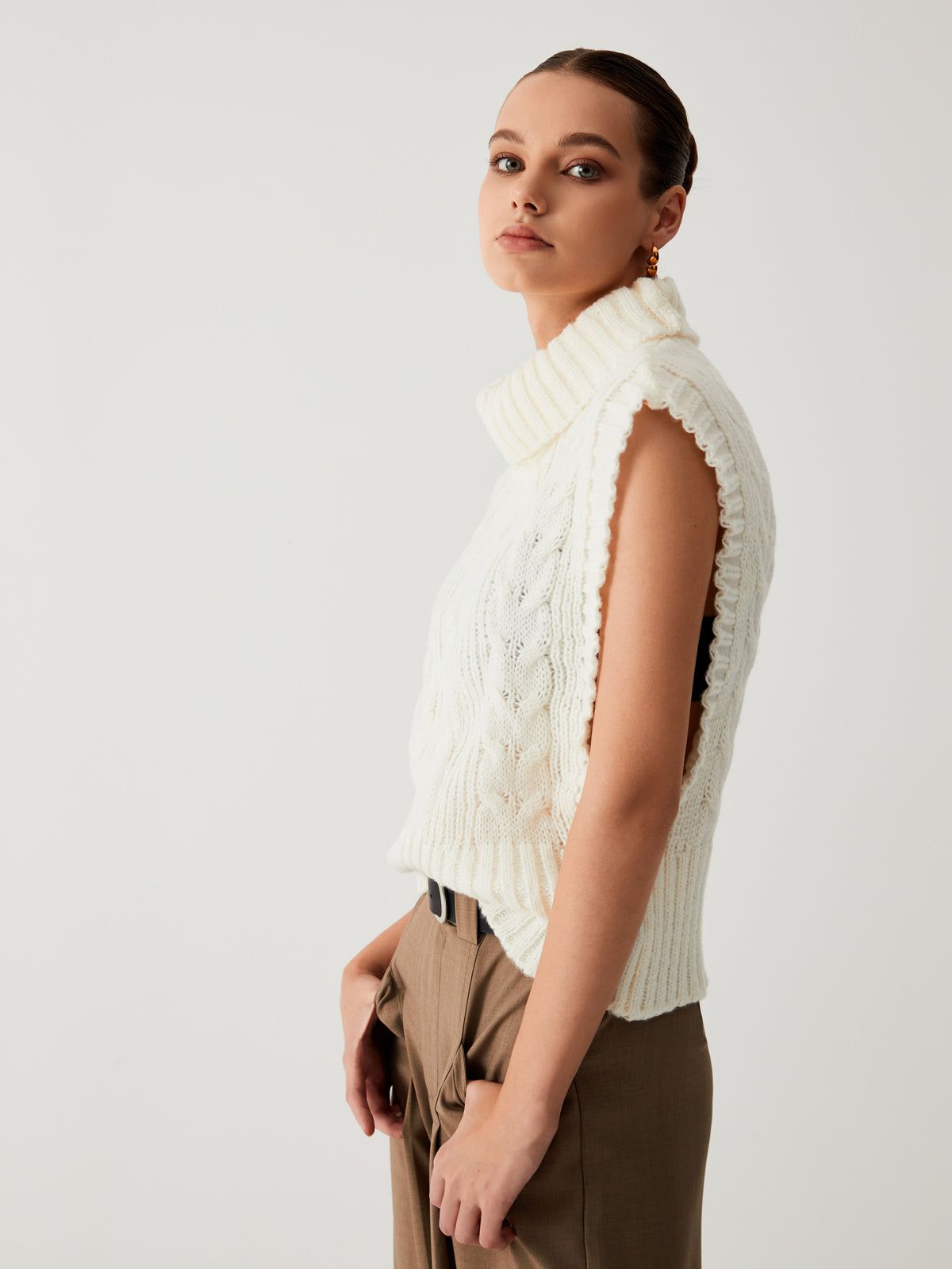 Turtleneck Cable Knit Sweater Vest sold by COMMENSE product image thumbnail 4