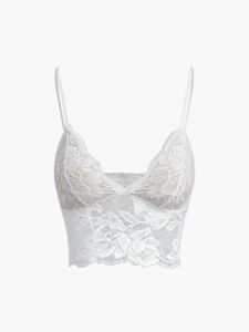 Floral Lace Padded Adjustable Strap Crop Corset sold by COMMENSE