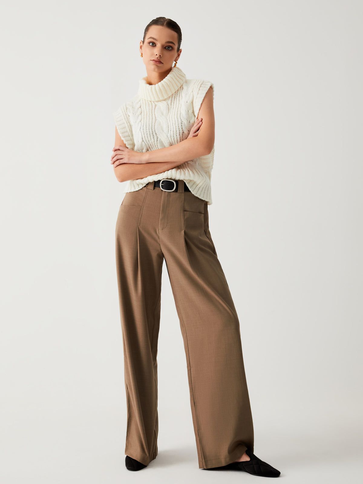 Turtleneck Cable Knit Sweater Vest sold by COMMENSE product image thumbnail 2