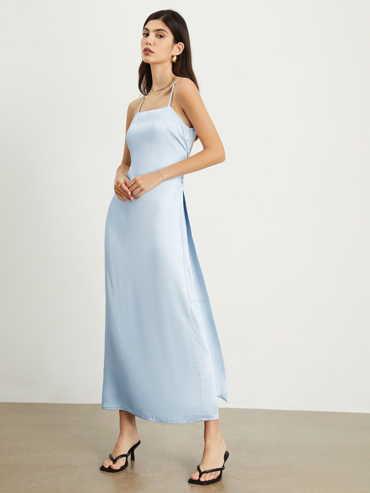 Tied Open Back Satin Long Dress sold by COMMENSE product image thumbnail 6