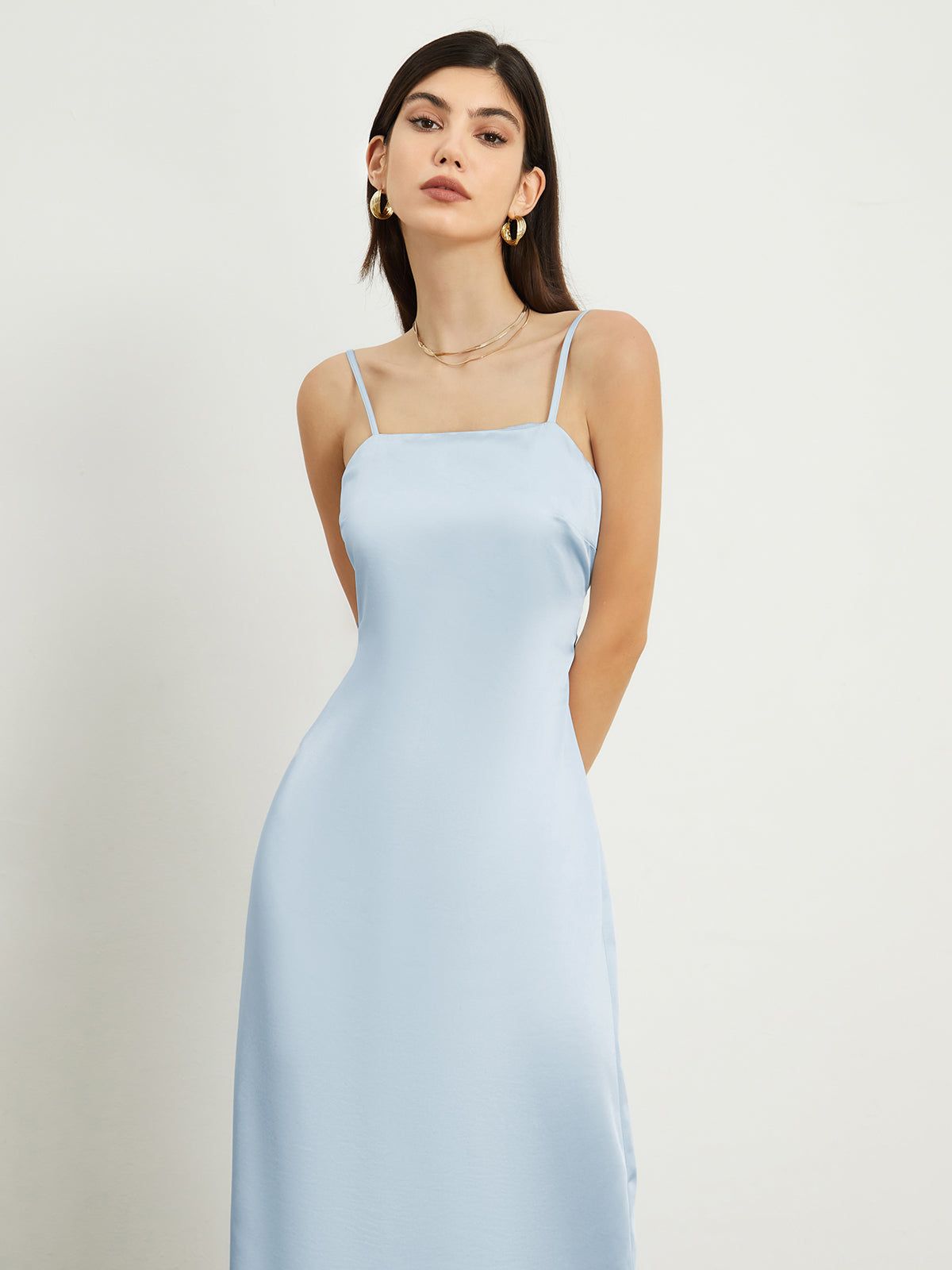 Tied Open Back Satin Long Dress sold by COMMENSE product image thumbnail 5