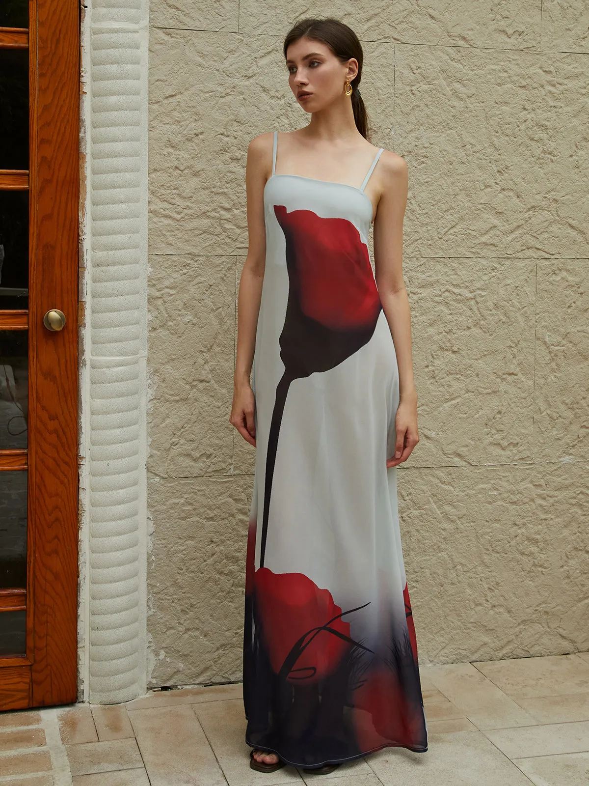 Sheer Large Floral Print Cami Long Dress sold by COMMENSE product image thumbnail 5