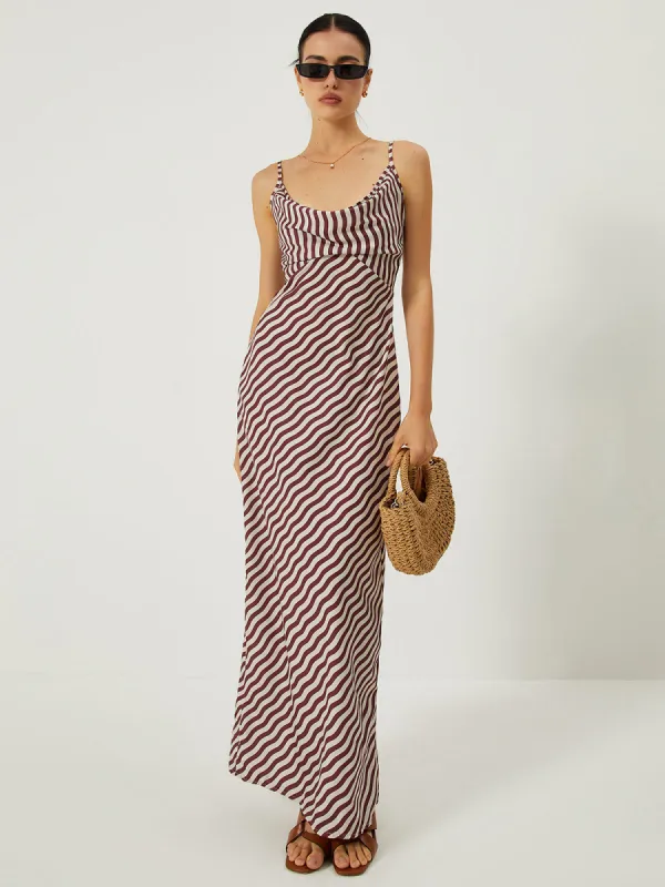 Stripe Low Cut Slim Long Dress sold by COMMENSE
