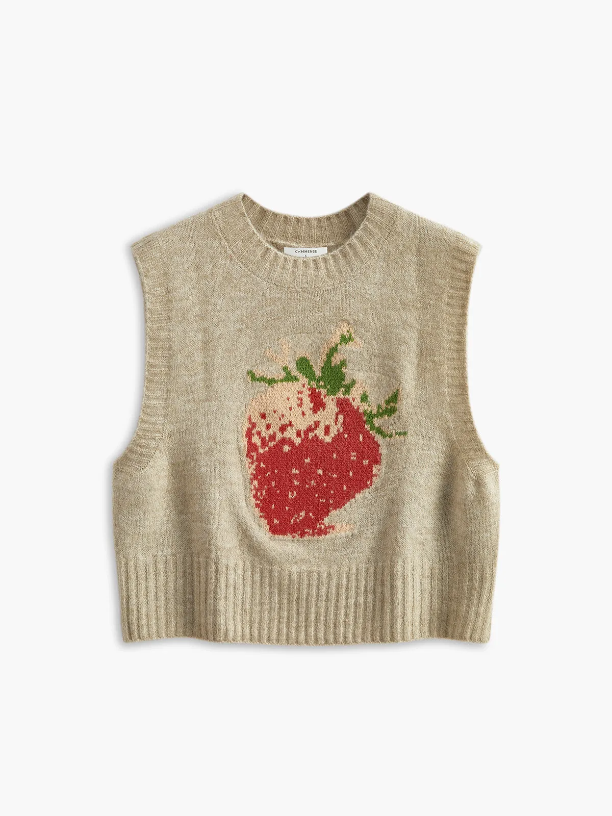 Crew Neck Strawberry Sweater Vest sold by COMMENSE