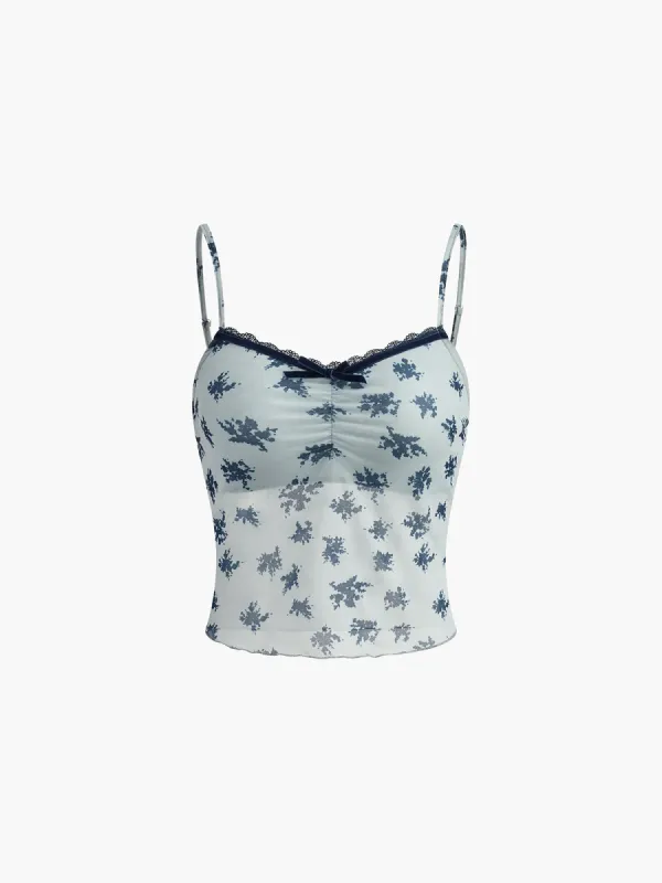 Floral Lettuce Trim Lace Crop Top sold by COMMENSE