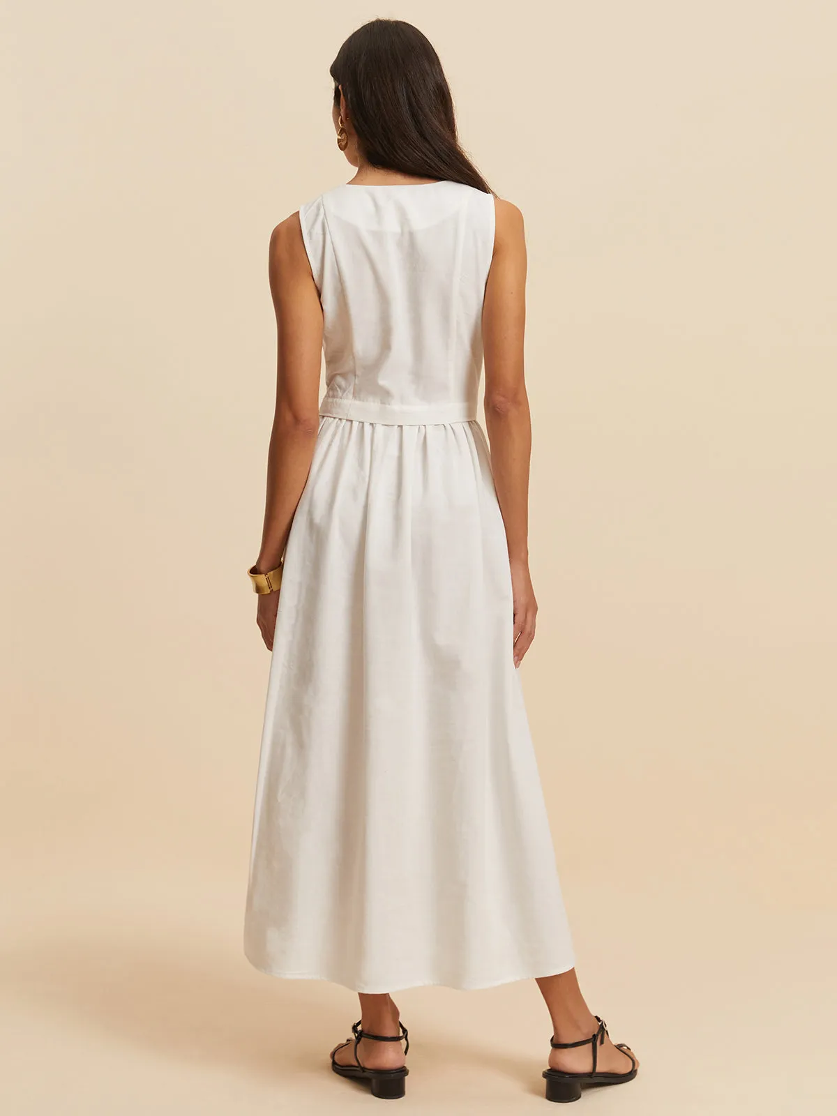 Cotton & Linen Button Sleeveless Dress sold by COMMENSE product image thumbnail 5