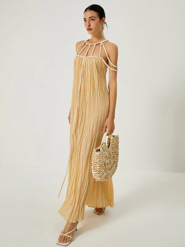 Draped Halterneck Backless Long Dress sold by COMMENSE