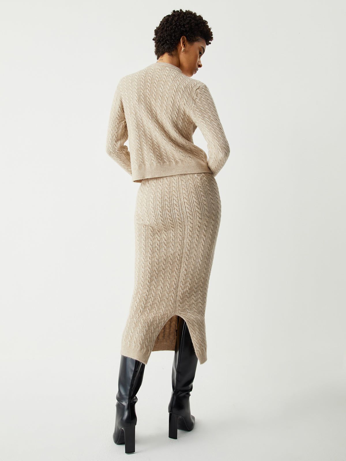 Oatmeal Cable Knit Long Sleeve Two Piece Skirt Set sold by COMMENSE product image thumbnail 5