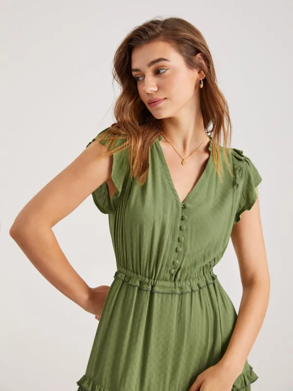 Flutter Sleeve Tiered Slit Midi Dress sold by COMMENSE