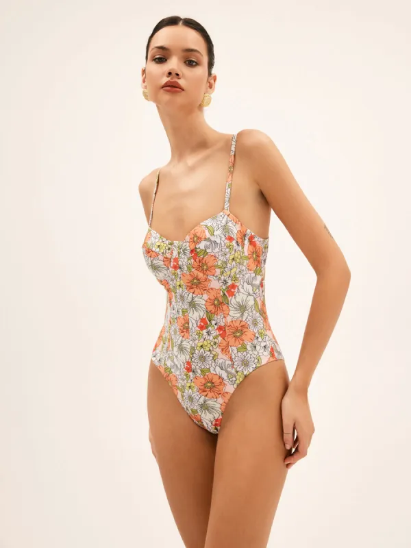 Blooming Floral One Piece Swimsuit sold by COMMENSE