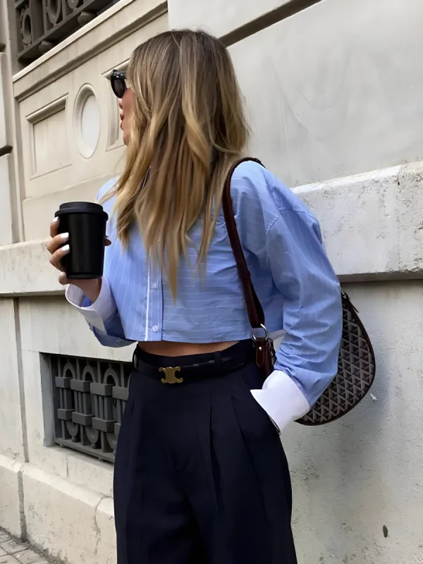 Striped Cropped Patchwork Shirt sold by COMMENSE