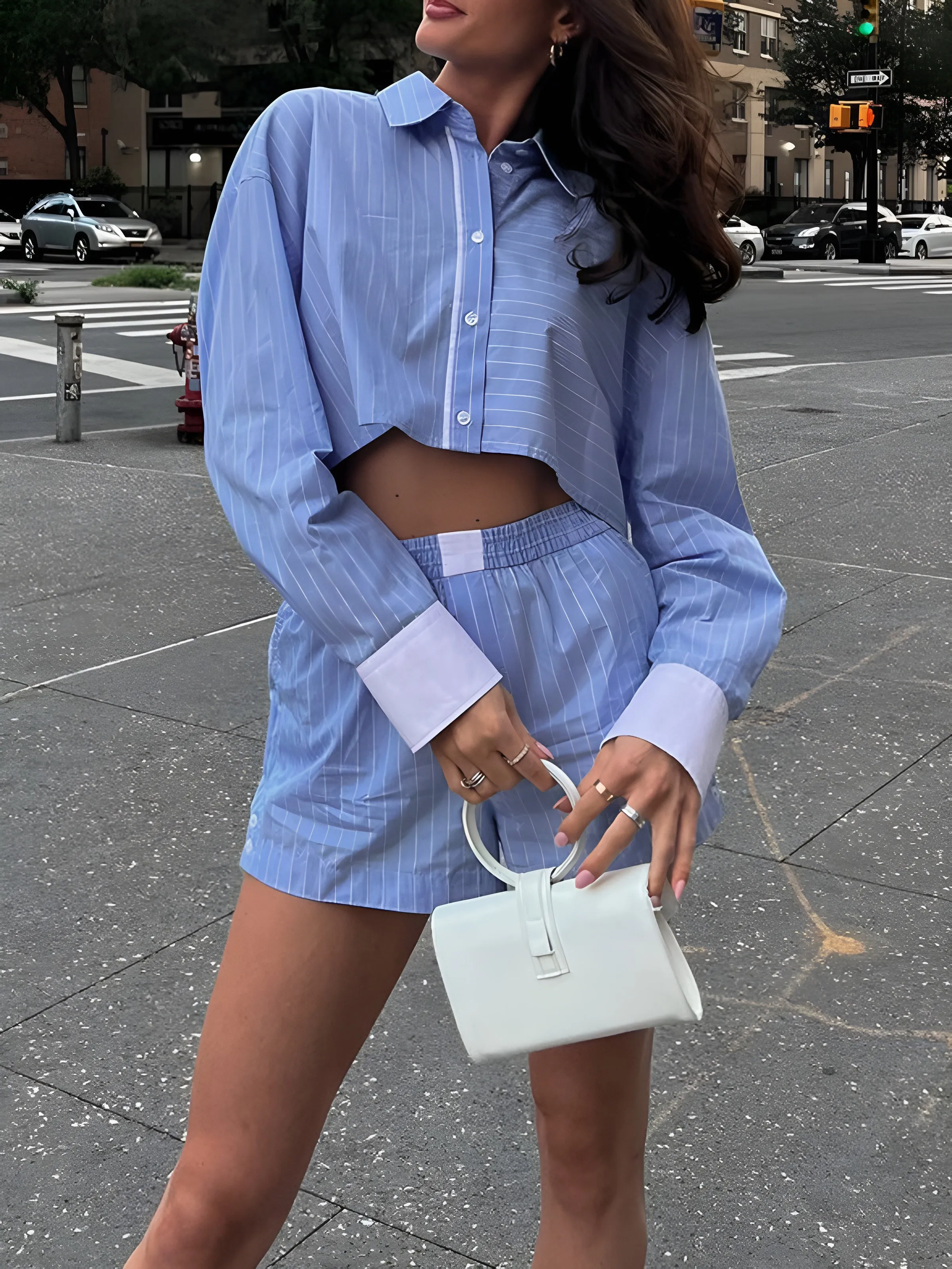 Striped Cropped Patchwork Shirt sold by COMMENSE product image thumbnail 4