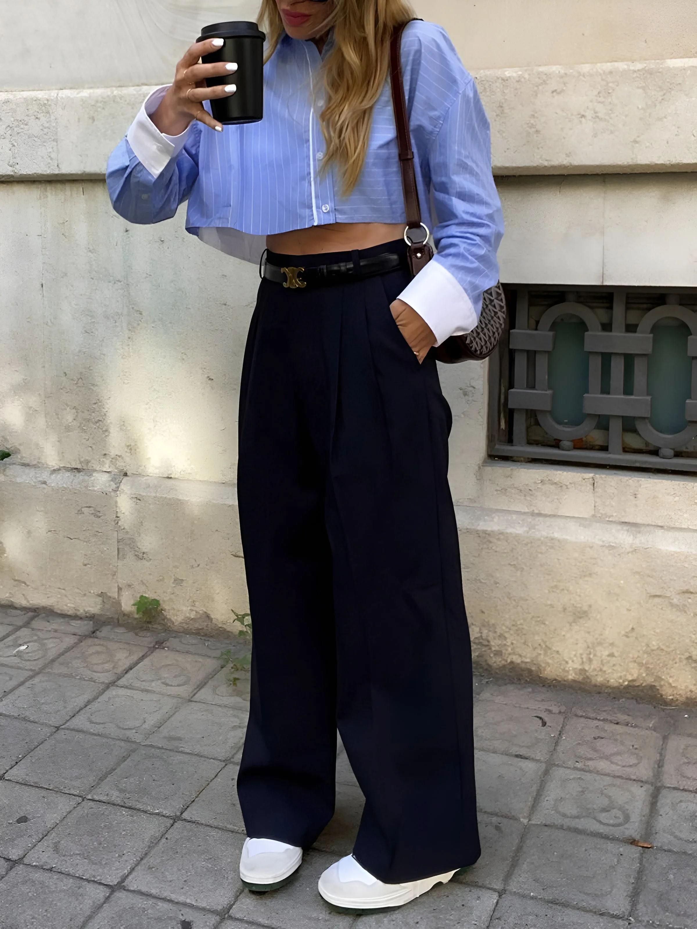 Striped Cropped Patchwork Shirt sold by COMMENSE product image thumbnail 2