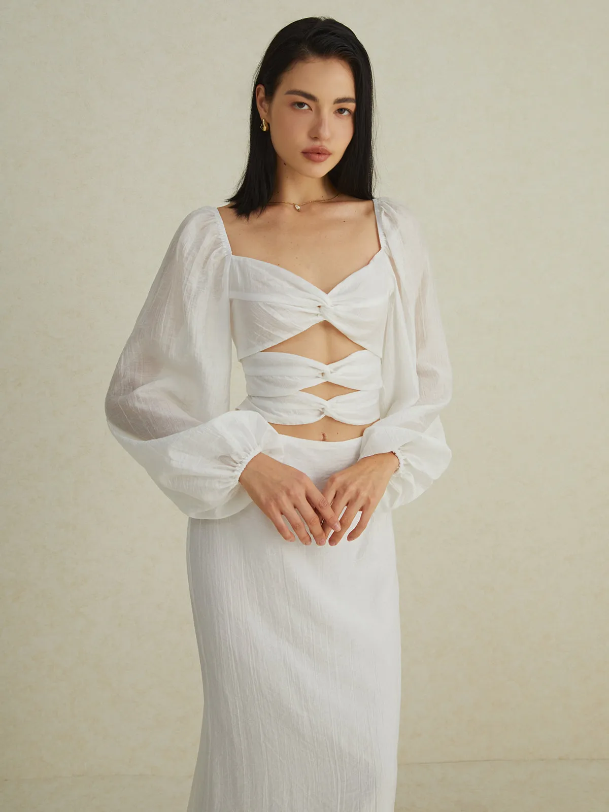 Long-Sleeve Cutout Midi Dress sold by COMMENSE product image thumbnail 4