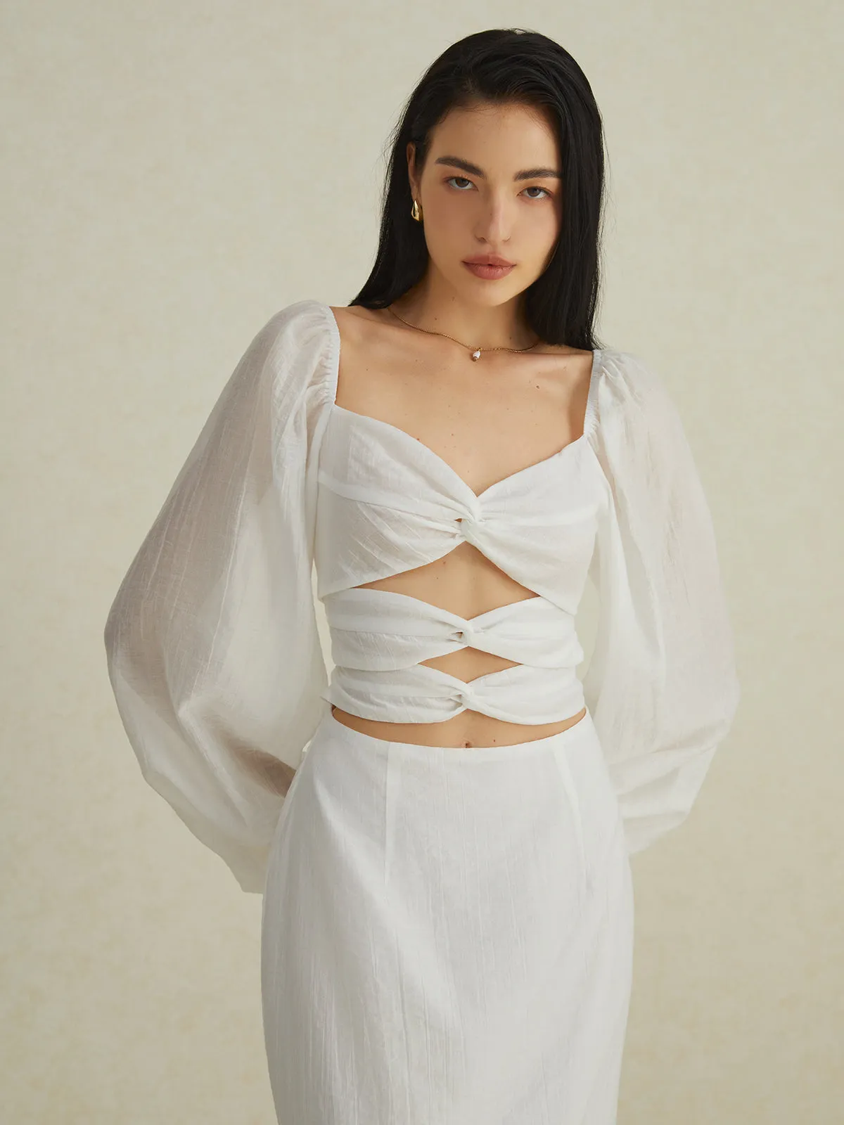 Long-Sleeve Cutout Midi Dress sold by COMMENSE product image thumbnail 5