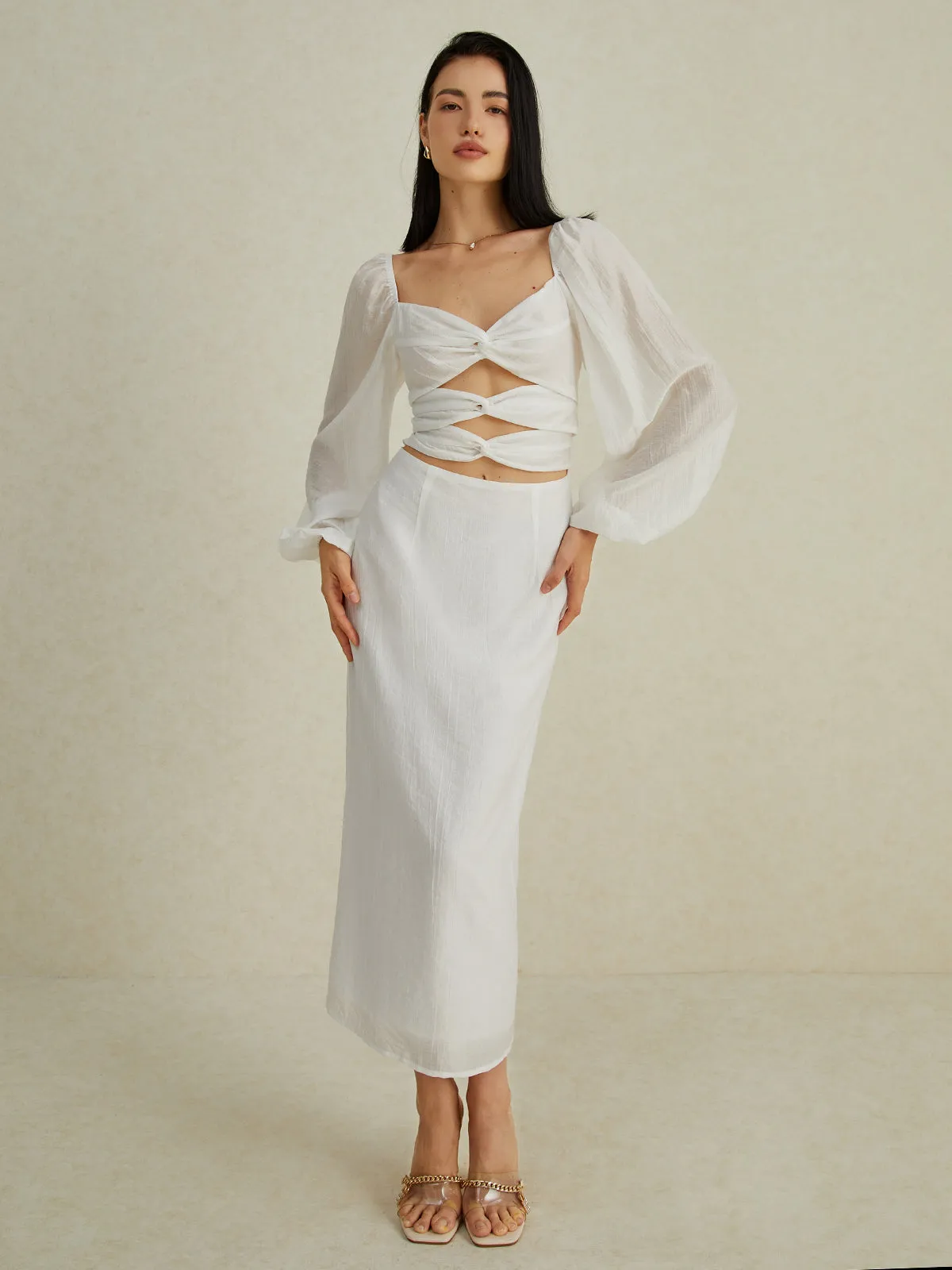 Long-Sleeve Cutout Midi Dress sold by COMMENSE product image thumbnail 2