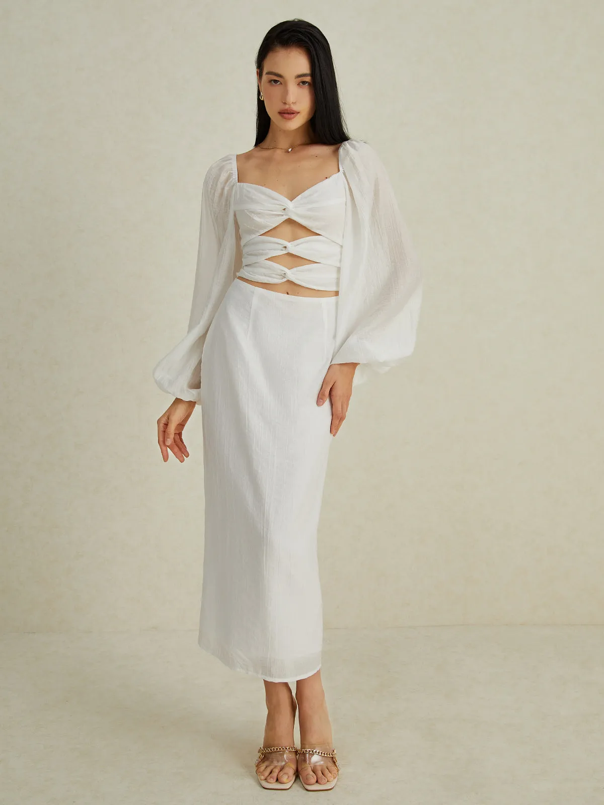 Long-Sleeve Cutout Midi Dress sold by COMMENSE product image thumbnail 3