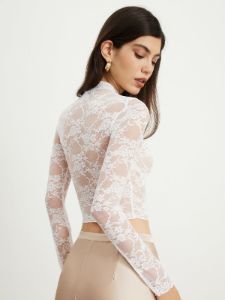 Floral Lace Crop Blouse sold by COMMENSE