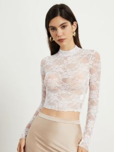 Floral Lace Crop Blouse sold by COMMENSE