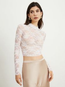Floral Lace Crop Blouse sold by COMMENSE