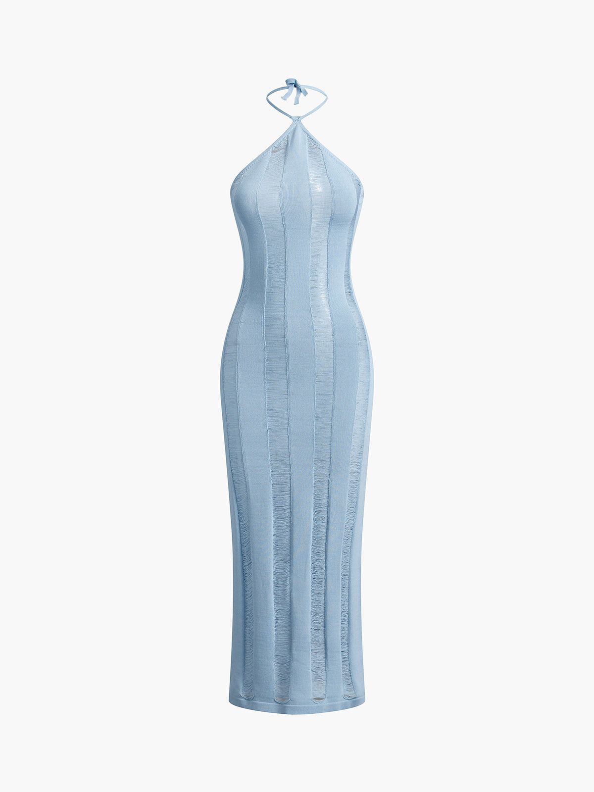 Textured Halter Knit Open Back Long Dress sold by COMMENSE