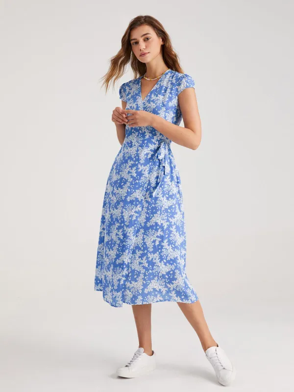 Cap Sleeve Pattern Midi Wrap Dress sold by COMMENSE