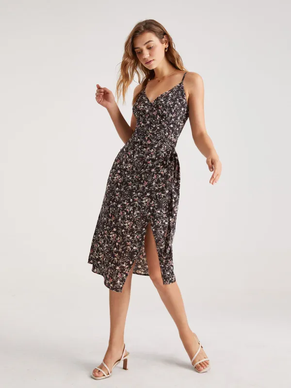 V-Neck Pattern Side Tie Midi Dress sold by COMMENSE