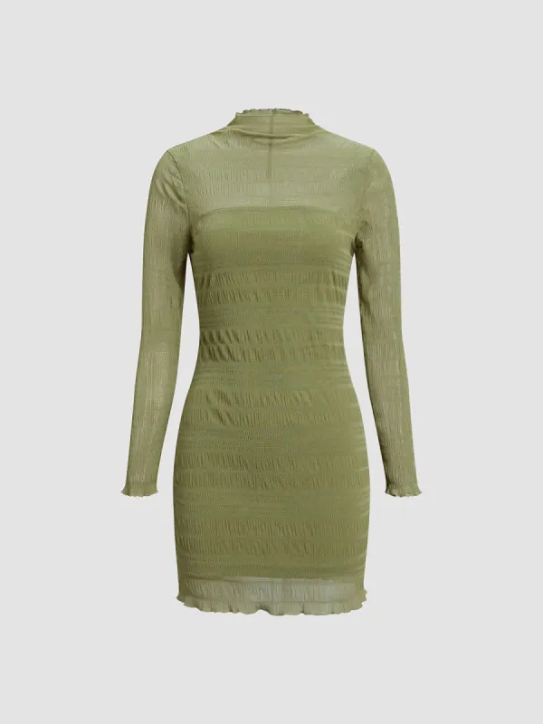 Spring Funnel Neck Mesh Short Dress made by COMMENSE