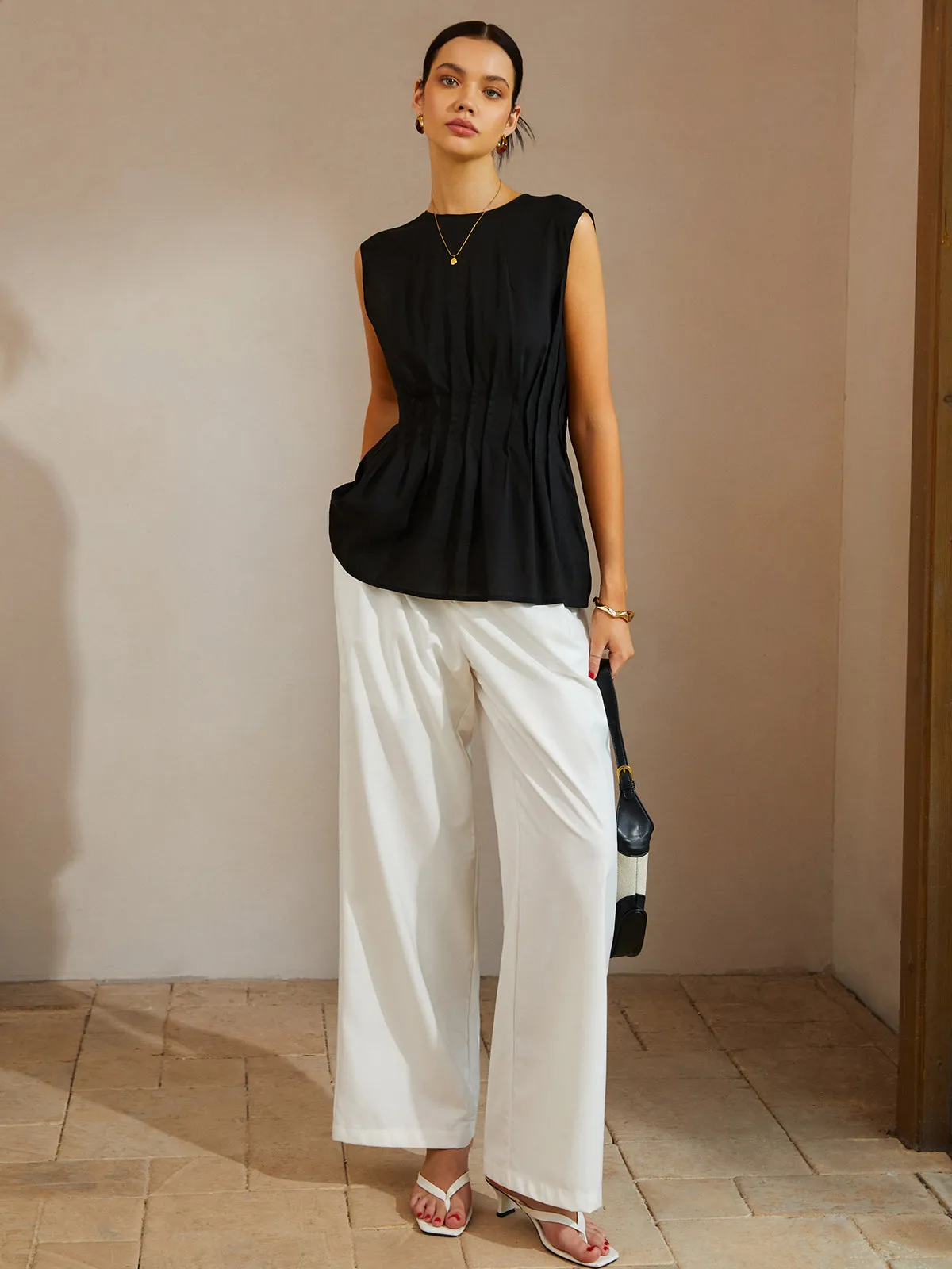 Casual Sleeveless Pleated Button Back Blouse sold by COMMENSE product image thumbnail 4