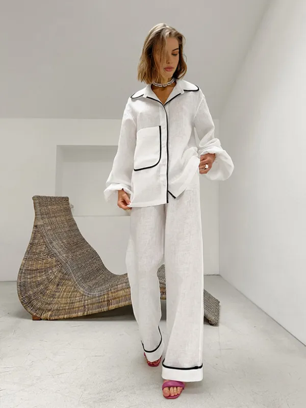 Cotton & Linen Cardigan Pajamas Pants Set sold by COMMENSE