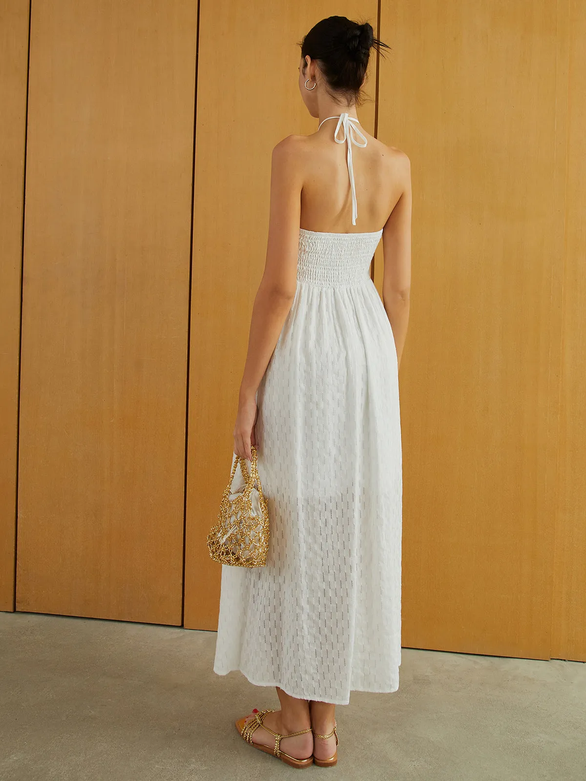 Textured Shirred Halter Knotted Vacation Long Dress sold by COMMENSE product image thumbnail 5