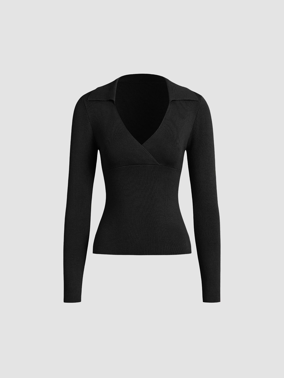 Ribbed Long Sleeve Wrap Shirt sold by COMMENSE product image thumbnail 2