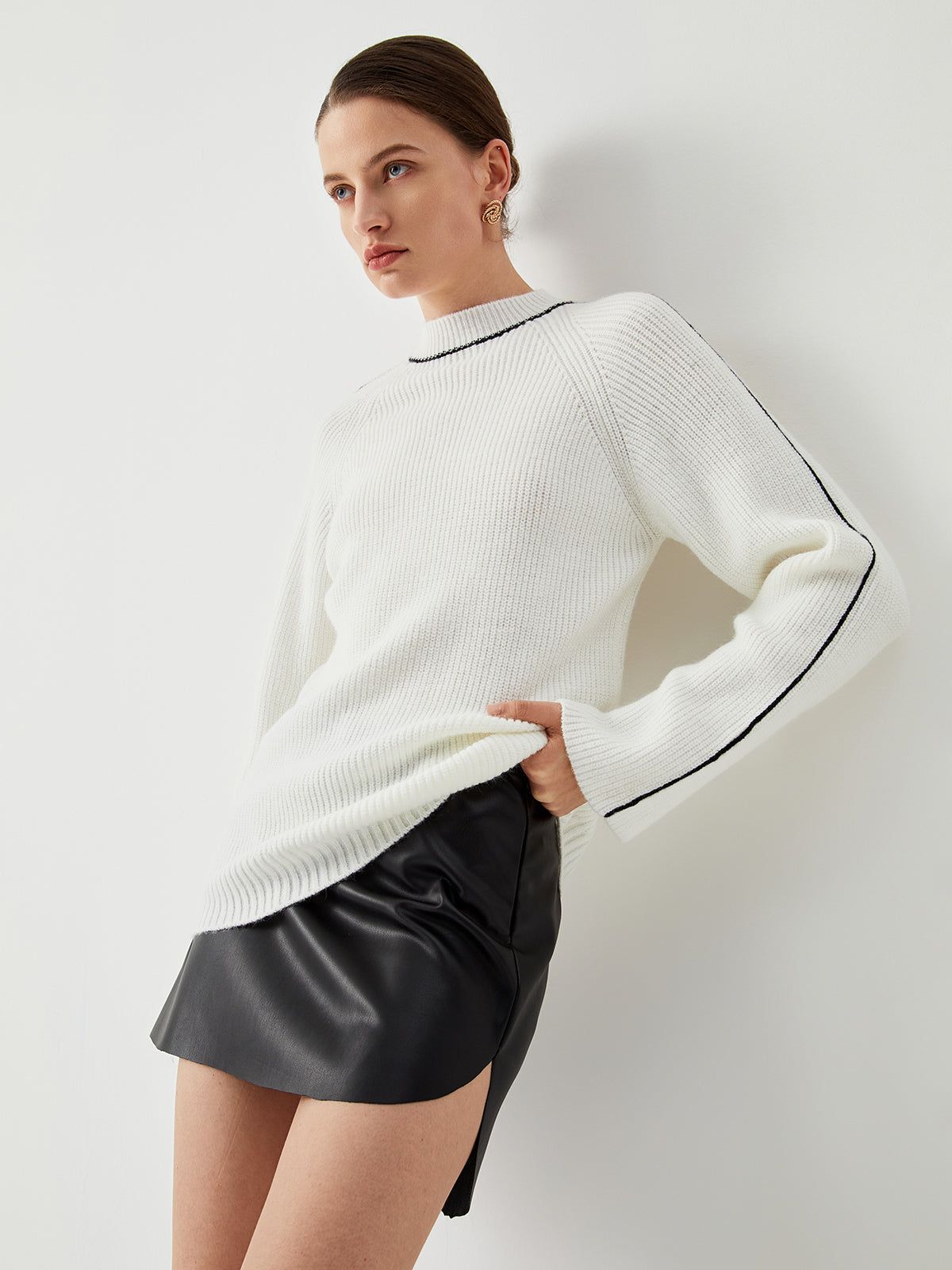 Contrast Stitch Mock Neck Sweater sold by COMMENSE product image thumbnail 3