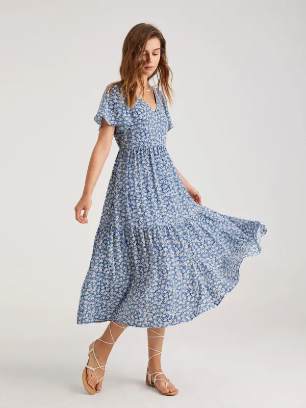 Sweetheart V-Neck Floral Dress sold by COMMENSE