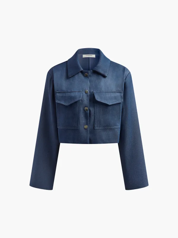 Polo Pockets Crop Denim Top made by COMMENSE
