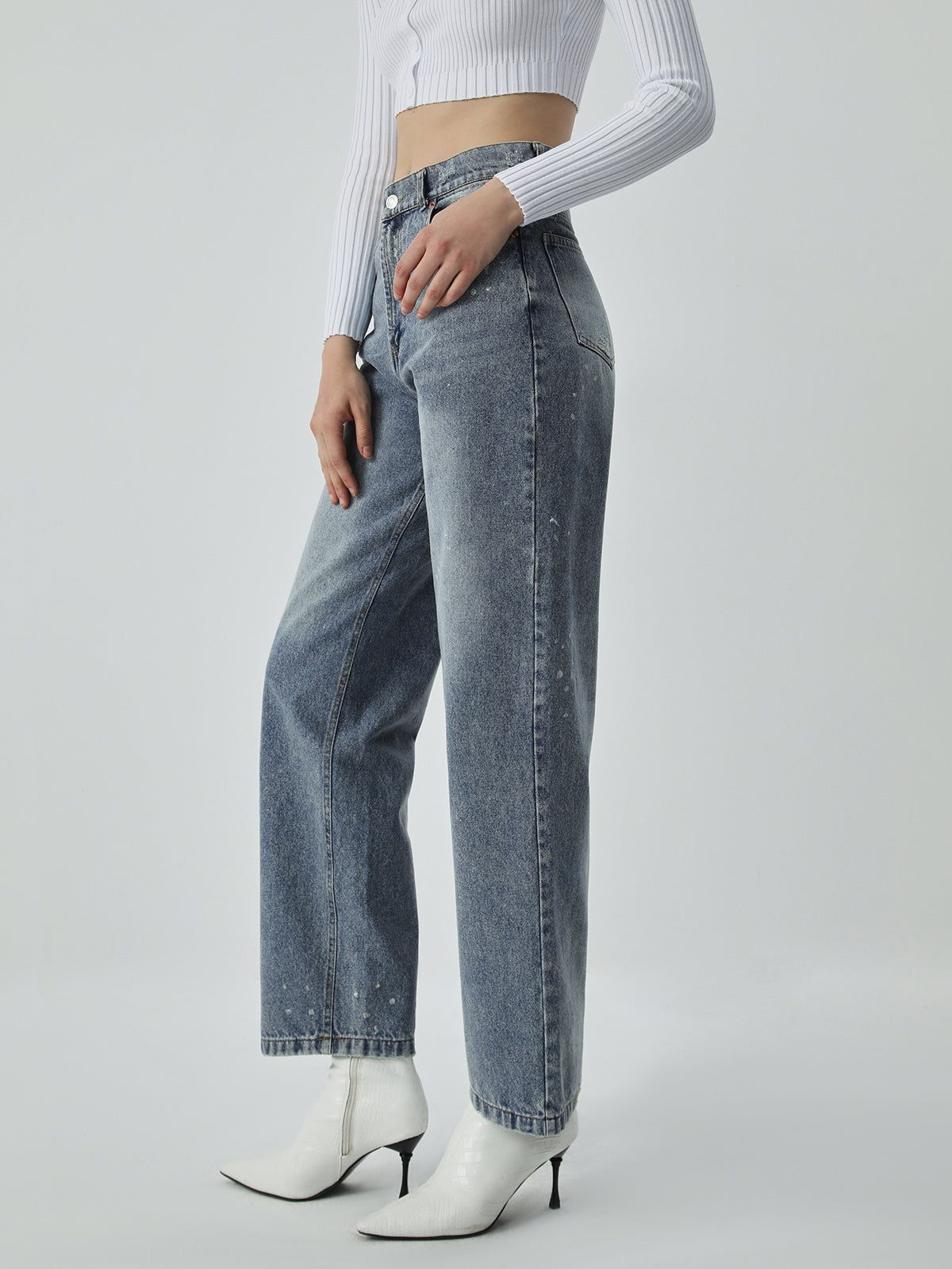 Distressed Detail Faded Denim Straight Leg Jeans sold by COMMENSE product image thumbnail 2