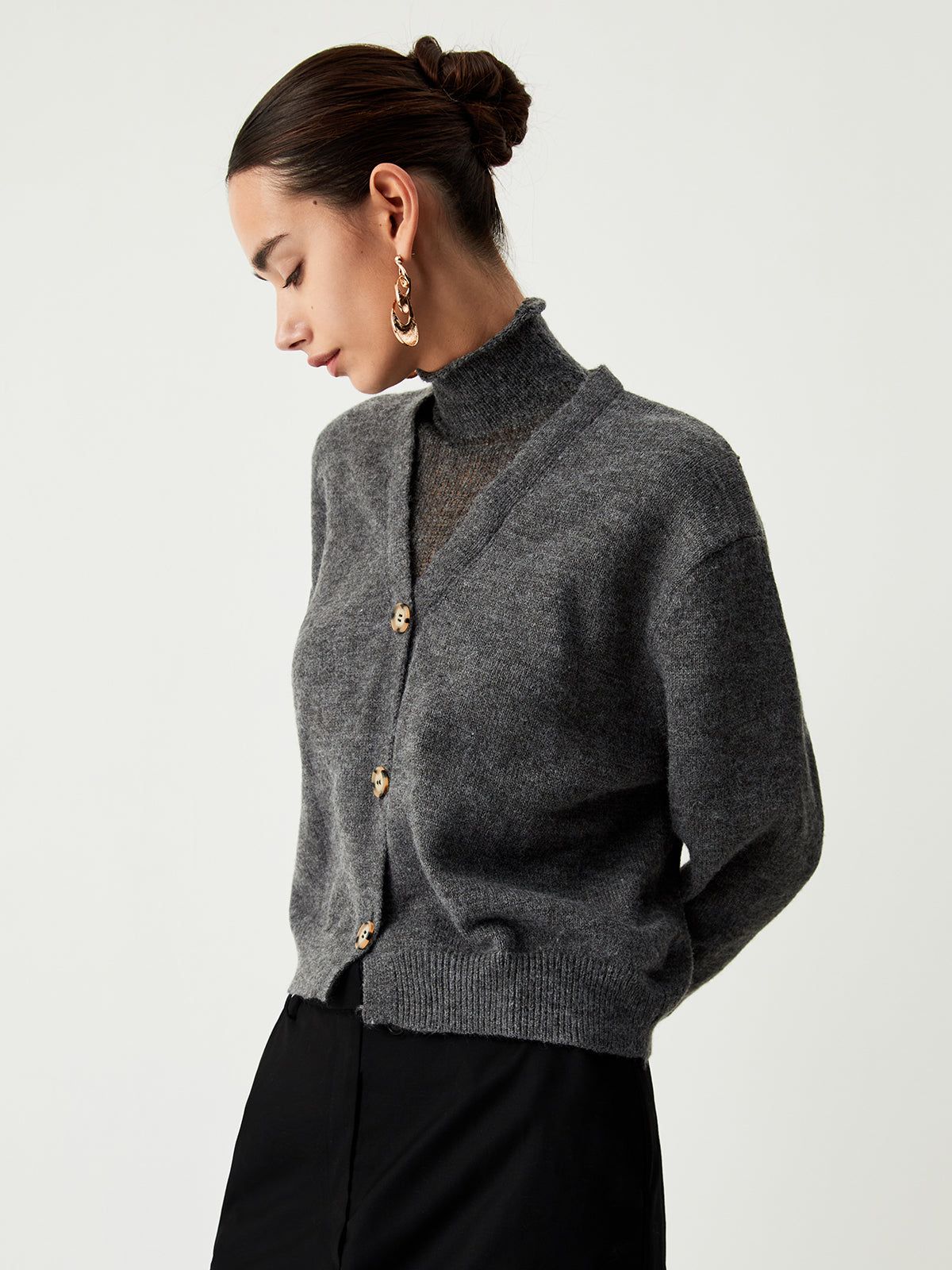 Charcoal Mock Neck Button Down Sweater sold by COMMENSE product image thumbnail 4