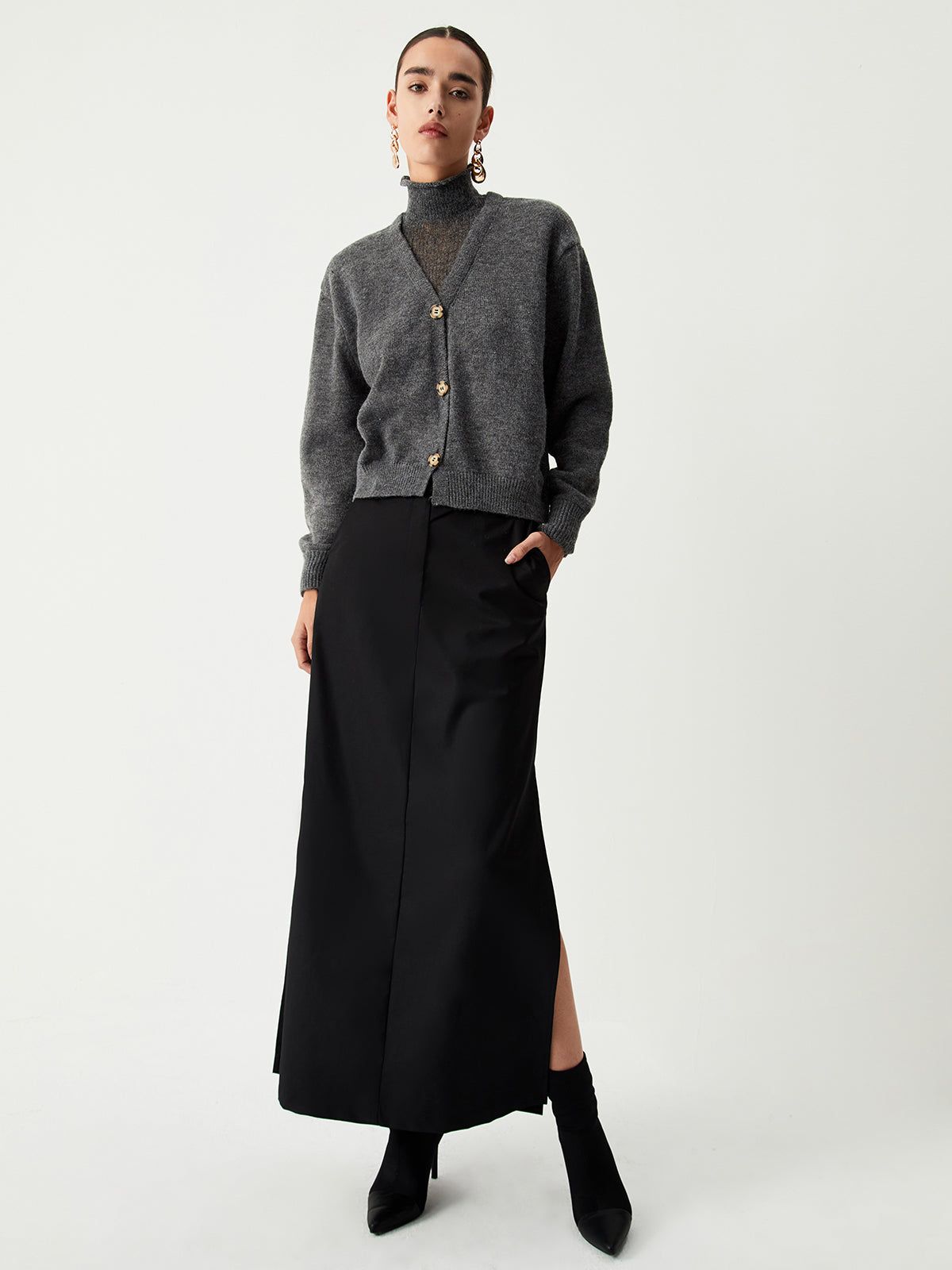 Charcoal Mock Neck Button Down Sweater sold by COMMENSE product image thumbnail 5